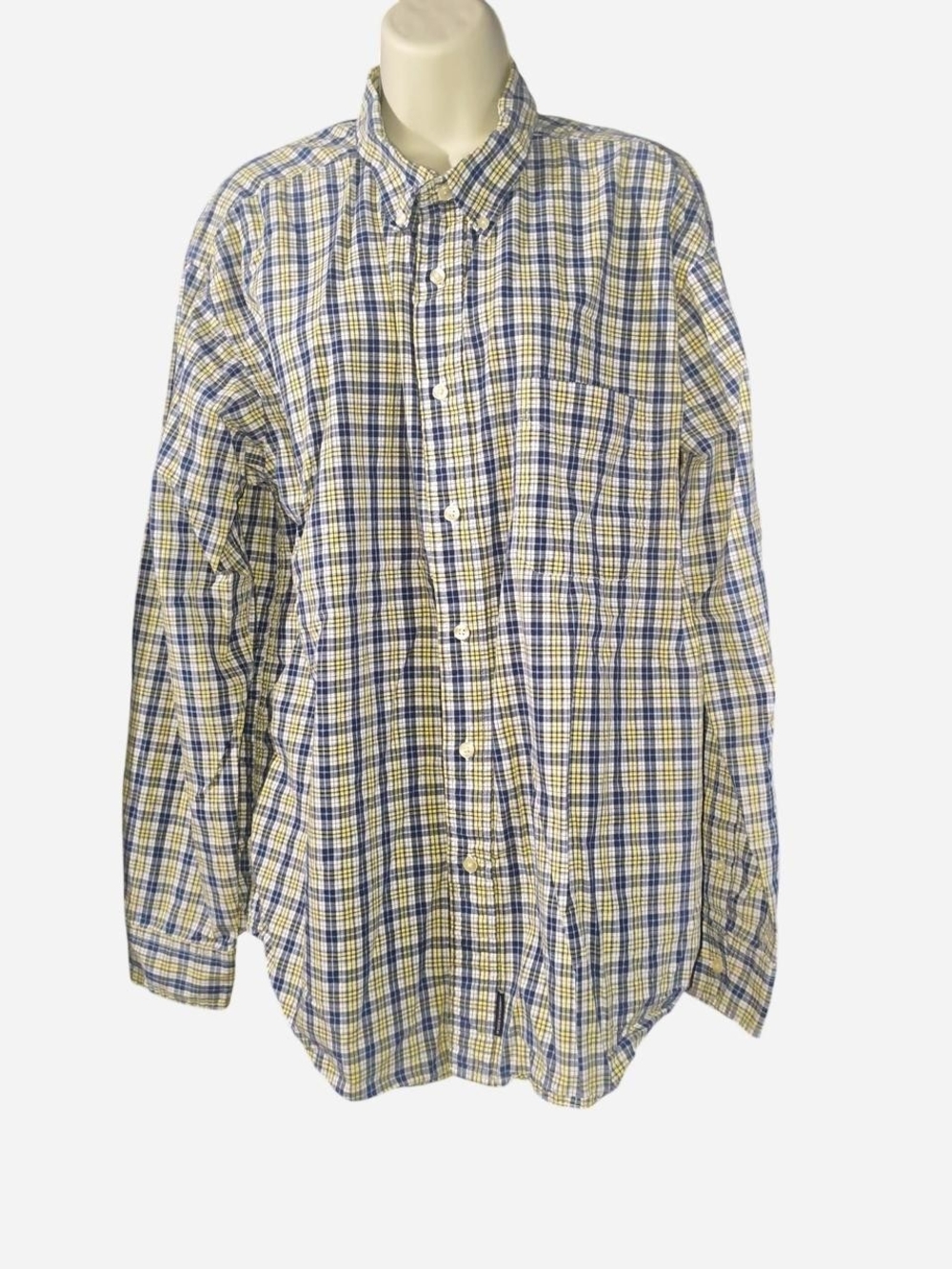 American Eagle Outfitters Yellow and Blue Plaid Button-Down Shirt